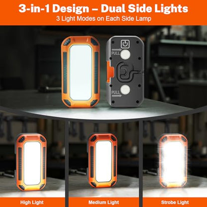 Tresda 3-in-1 Modular Rechargeable Work Light, 50W 5000LM Portable LED Work Lights with Detachable Dual Side Lights, 9 Modes, 360° Rotation, Magnetic Base & Hooks for Workshop Jobsite Repair Camping
