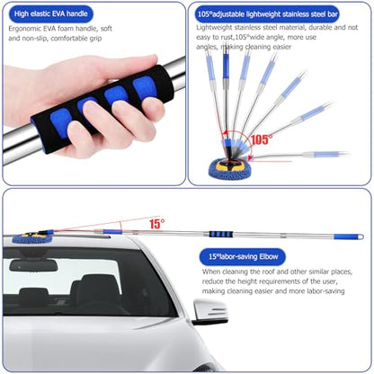 Car Wash Mop Set, Max 66" Car Wash Brush, for RV, SUV, Truck Cleaning Mop | 15° Curved Extension Pole, Includes Replacement Brush Heads, Towels, and Car Wash Gloves—Soft Car Wash Mop Cleaning Tool Set