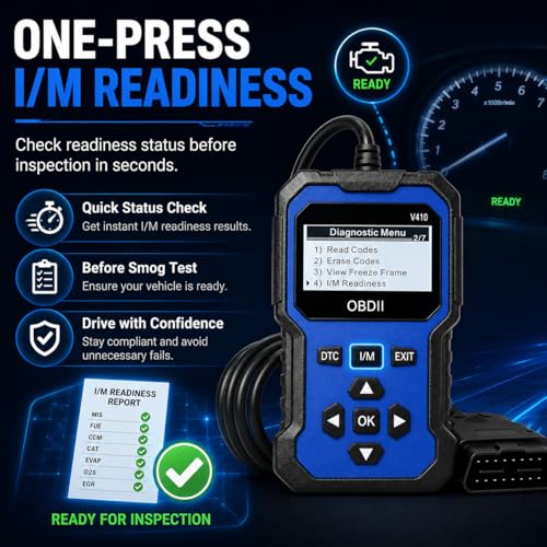 V410 OBD2 Scanner Diagnostic Tool, Check Engine Code Reader for OBDII Cars Since 1996, Live Data, I/M Readiness, Battery Voltage Test, Vehicle Info for Cars & Trucks, Blue