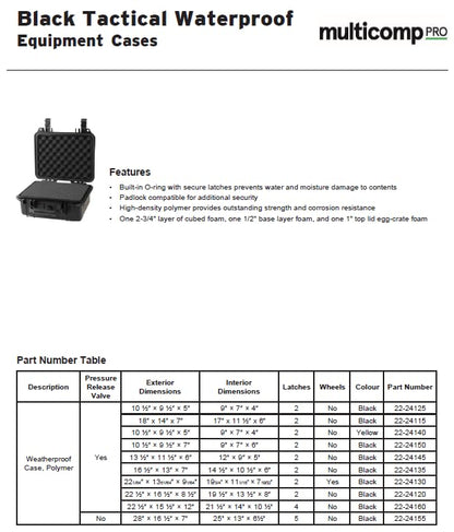 multicomp PRO Large and Medium Size Weatherproof Equipment Cases, made of Polypropylene Plastic, Black with Foam Insert (16.5" X 13" X 7" (L x W x H)) - size: 16.5" X 13" X 7" (L x W x H) (BLACK)