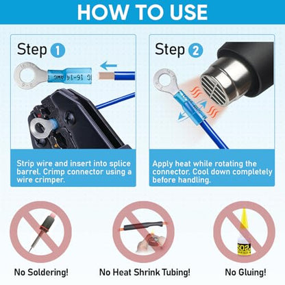 TICONN 120Pcs Heat Shrink Wire Connectors, Waterproof Automotive Marine Electrical Terminals Kit, Crimp Connector Assortment, Ring Fork Spade Butt Splices - style: 120PCS Combo