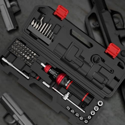 VANPO Torque Screwdriver, 10-70 In-lb, 64 Piece, Click Style for Gunsmith | 1 in-lb Increment, Grip ergonomics, 1/4 Inch Torque Wrench Screwdriver Set with S2 Bits for Electronics,Bike & Mounting