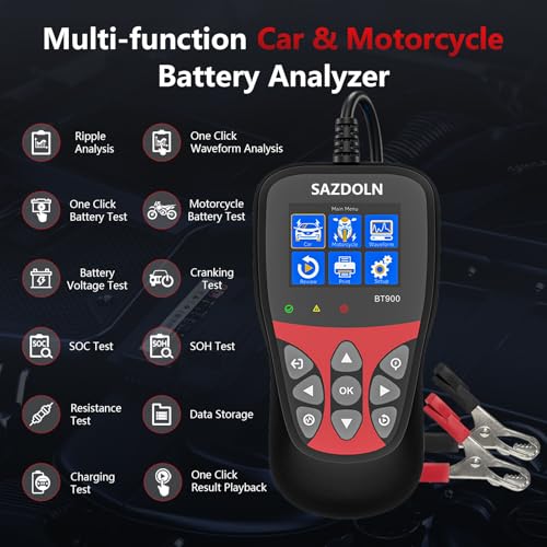 BT900 Car Battery Tester 6V 12V Load Tester, 5-3000 CCA Automotive Alternator Tester Digital Auto Battery Analyzer Charging Cranking System Tester for Car Truck Motorcycle ATV SUV Boat Yacht