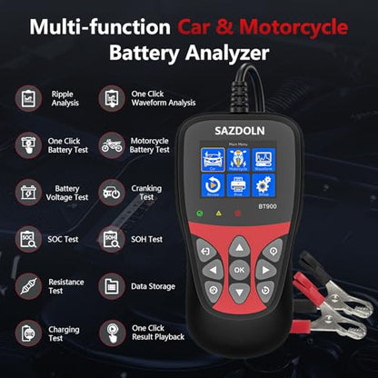 BT900 Car Battery Tester 6V 12V Load Tester, 5-3000 CCA Automotive Alternator Tester Digital Auto Battery Analyzer Charging Cranking System Tester for Car Truck Motorcycle ATV SUV Boat Yacht