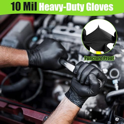 TREEGO 10 Mil Heavy Duty Black Nitrile Mechanic Gloves, 50 Count XL | Diamond Grip, Latex & Powder Free for Heavy Equipment Service, Truck Repair & Industrial Maintenance - color: Black 50, size: X-Large