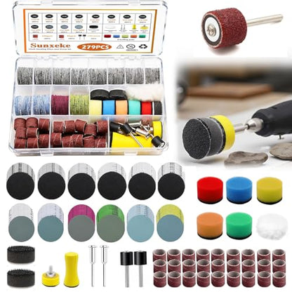 279PCS 1Inch Sanding Discs and Drum for Dremel Tool Accessories,60-10000 Grit Hook and Loop Sandpaper for Polishing Kit,Sanding Bits kit for Resin/Rock/Making Jewelry Polishing - size: 1inch-KIT