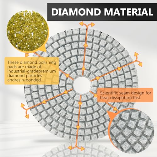 4 Inch Diamond Polishing Pads, 22 PCS 50-8000 Grit Wet/Dry Granite Stone Polish Pad Kit with 5/8’’-11 Backer Pad, Drill Adapter and Wool Disc for Granite Marble Concrete Stone Tile