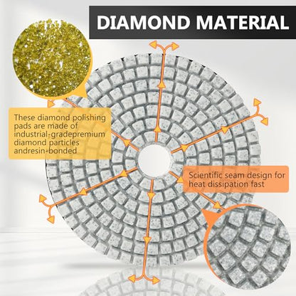 4 Inch Diamond Polishing Pads, 22 PCS 50-8000 Grit Wet/Dry Granite Stone Polish Pad Kit with 5/8’’-11 Backer Pad, Drill Adapter and Wool Disc for Granite Marble Concrete Stone Tile