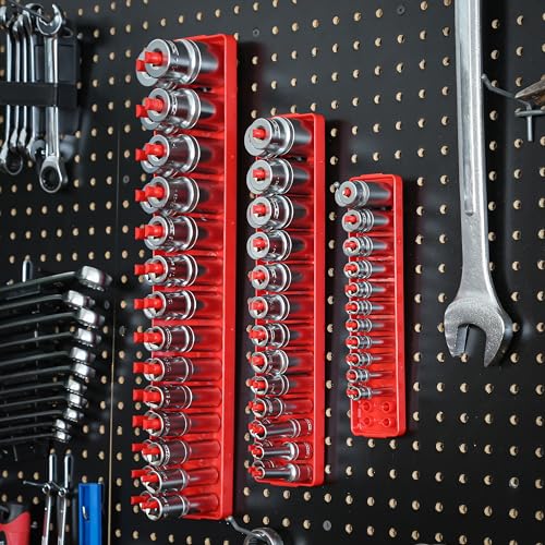 OEMTOOLS 22413 6 Piece SAE and Metric Socket Tray Set, SAE and Metric Socket Storage for Sizes 1/4", 3/8”, and 1/2" Drive, Socket Holders and Socket Organizer Tray for Toolbox, Red/Grey | Optimize Toolbox Organization, Designed for Shallow and Deep Socket