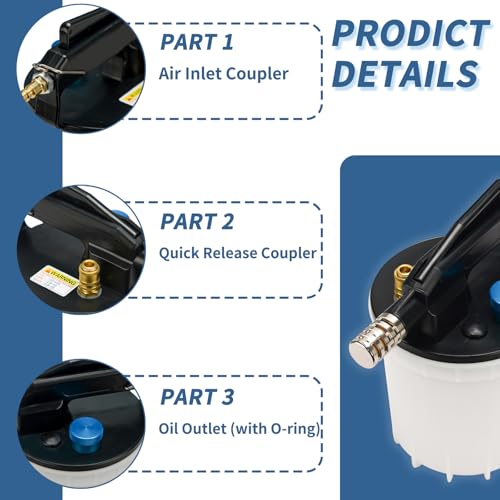 Vacuum Brake Bleeder Kit with 2L Brake Fluid Extractor 1L Refilling Bottle & Adapters Pneumatic Bleeder Tool
