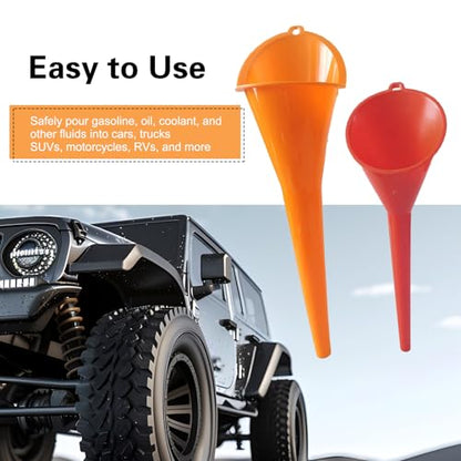 2 PCS Long Neck Oil Funnel, PP Anti-Spill No Cover Car Filling Funnel with Hanging Loop, Hand-Free Portable Oil Change Accessory, Suitable for Most Cars Motorcycles (Red)