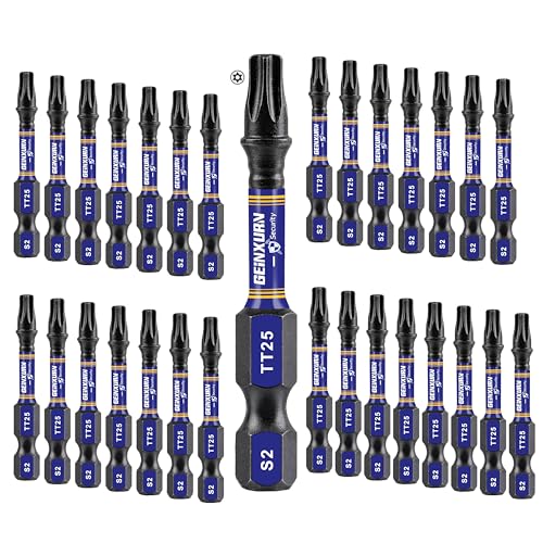Geinxurn 2 In. Security T25 Impact Magnetic Screwdriver Bit Set, 30 Pieces #25 Torx Head Power Bit Set, S2 Alloy Steel Hollow Star Bit Set - size: 2"-30PCS, style: TT25