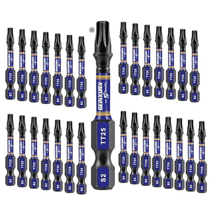 Geinxurn 2 In. Security T25 Impact Magnetic Screwdriver Bit Set, 30 Pieces #25 Torx Head Power Bit Set, S2 Alloy Steel Hollow Star Bit Set - size: 2"-30PCS, style: TT25