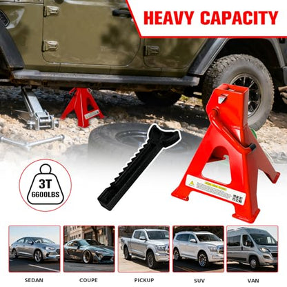 3 Ton Jack Stands (6,600 LBs Capacity) - Heavy Duty Car Jack Stand with Double Pin Locking, 11.22"-16.54" Adjustable Height, Extra Rubber Pads for Trucks, Garage, Vehicle Lifting, 1 Pair Red - color: Red, size: 3 Ton Jack Stands with Rubber Pads