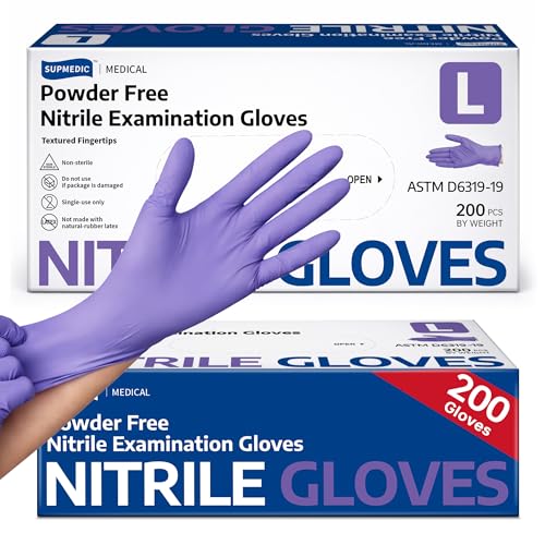 Supmedic Medical Soft Max™ Nitrile Disposable Gloves, 200 Ct Latex-Free Powder-Free Chemo Rated Food Safe Cleaning Exam Glove - color: Large (Blue Violet)
