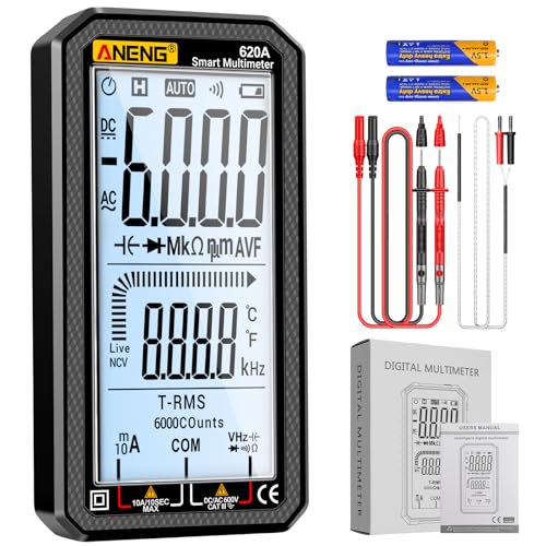 Digital Multimeter 6000 Counts Auto Ranging Voltmeter with LCD,Measures Ac/DC Current,Voltage,Resistance Temperature, for Electricians,DIY (620A Black) - color: Black, size: 620A