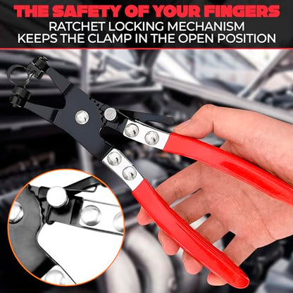Radiator Hose Clamp Pliers Automotive - Hose Pliers Automotive Clip Removal Tool with Locking Mechanism - Carbon Steel Spring Clamp Tool for Car Repair, Plumbing and Removal of Clamps - color: Black & Red Hose Clamp Pliers