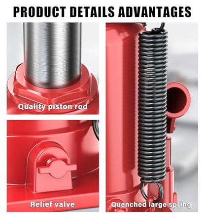 20 Ton Air Hydraulic Bottle Jack, 10-3/8" to 20-1/16" Lift Range, Manual and Air Pump Dual Operation, for Car, Auto Repair, Truck, Industrial Engineering