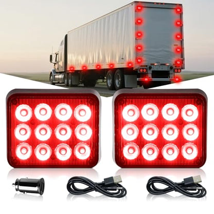 2PCS Magnetic Red Strobe Lights Rechargeable Flashing Lights | Beacon Caution Warning LED Road Flare Emergency Lights Wireless Battery Powered Strobe Lights for Trucks Vehicle Trailer Car - color: Red