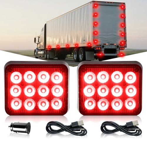 2PCS Magnetic Red Strobe Lights Rechargeable Flashing Lights | Beacon Caution Warning LED Road Flare Emergency Lights Wireless Battery Powered Strobe Lights for Trucks Vehicle Trailer Car - color: Red