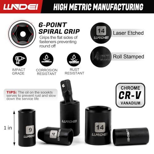 LLNDEI 48 Piece 1/4 Inch Mini Socket Ratchet Wrench Set, Metric Shallow Socket (4-14mm) 6-Point,with 72 Teeth Mini Ratcheting Wrench, Screwdriver Bit Set, Universal Joints and 3 Inch Extensions