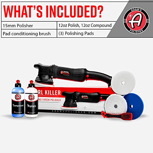 Adam's Polishes Swirl Killer 15mm Polisher Kit 7 Item Buffer Polisher Dual Action Machine | Use W/Car Polish, Polishing Compound, or Car Scratch Remover | Detailing Car Wash Clay Bar Ceramic Coating - size: 15mm Polishing Kit (7 Item)