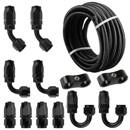 10AN 20FT PTFE Fuel Line Hose Kit, AN10 E85 Stainless Steel Nylon Braided Fuel Hose with 10PCS PTFE Swivel Fuel Hose Fitting Adapter Kit and 2 PCS Line separator (1/2Inch ID) - Black - color: Black, size: 10AN Fitting+20Ft Hose
