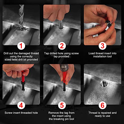 Thread Repair Kit M8X1.25mm, Metric Thread Repair Insert Kit ﻿ | with HSS Drill Bits, Rethreading Inserts Tool Set for Damaged Thread Repairing - size: Metric,M8×1.25mm