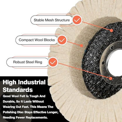 ABARPRO 4.5" x 7/8" Vertical Wool Polishing Disc for Angle Grinder, Wool Buffing Wheel Pad for Polishing Rough Surface to a Mirror Finish, for Metal Aluminum Marble Wood, 5 Pack - style: 5pack-Vertical Wool Polishing Disc