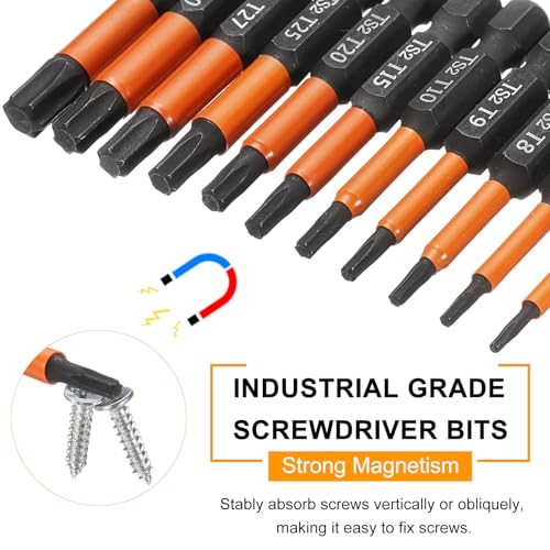 HARFINGTON 3pcs T27 Torx Head Screwdriver Bit 2" (50mm) Long 1/4" Hex Shank Magnetic No Hole Tamper Proof 6 Point Star Screw Driver Drill Bits Phosphate S2 Steel Industrial Power Tools - size: T27 x 50mm