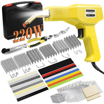 220W Plastic Welder,Plastic Welding Kit Car Bumper Repair 1000pcs Hot Staples &92pcs 7 Types of Welding Plastic Welding Rods for Car Bumper Plastic Crack Repair (Yellow) - style: Hot Staples-yellow