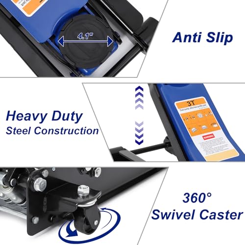 3 Ton Low Profile Hydraulic Floor Jack with Dual Pump System, Hydraulic Racing Floor Jack with 3"-19.5" Lifting Range & Safety Lock for Cars, Trucks, SUV, Blue