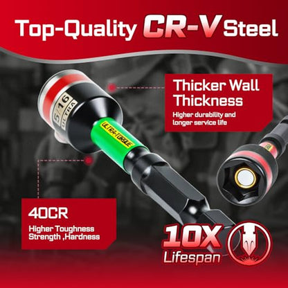 Geinxurn Impact Nut Driver Set, 9 Pieces 2.56 Inch Long Magnetic SAE Nut Setter Set 6 Point Alloy Steel Use 1/4” Hex Shank Impact Driver Stored in Portable Storage Cases for Repair - size: 2.56", style: 2.56"-S