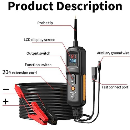 Multifunctional Power Circuit Probe Tester DC Voltage 12V to 40V, 20FT Extension Wire, Grounding Testing, Component Activation, Short Circuit Positioning, Continuity Testing