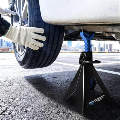 Jack Stands 6 Ton with Double Locking, 12000 lb Capacity, Heavy Duty Car Jack Stands with Rubber Pads, Adjustable for Lifting SUV, Pickup Truck Garage, 1 Pair Blue and Black - style: 6T Double Pin Locking with Rubber Pads