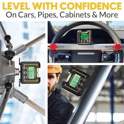 Digital Angle Level Gauge ±0.1° Accuracy - 4-in-1 Magnetic Inclinometer for Camber Caster Alignment Tool & Construction
