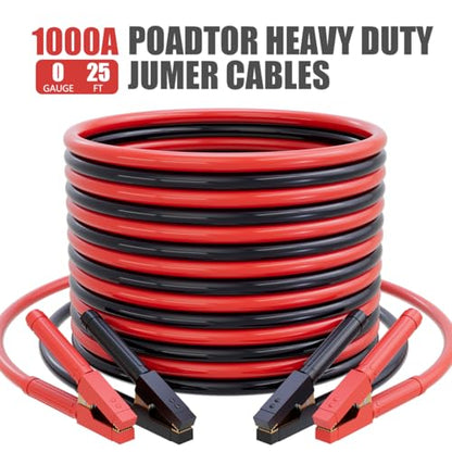 Heavy Duty Jumper Cables for Car Battery, 0 Gauge 25 Feet 1000AMP, Automotive Booster Cables for Jump Starting Dead or Weak Batteries, Suitable for 8L Gas & 6L Diesel, Carrying Bag Included - size: 0 Gauge （25FT）