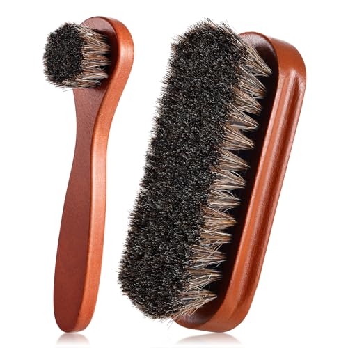 2 Pcs Horsehair Shine Shoes Brush Kit Polish Dauber Applicators Cleaning Leather Shoes Boots Care Brushes Suede Cleaner Brush(2 Pcs Style F) - style: 2 Pcs Style F