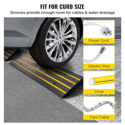 VEVOR Rubber Curb Ramp for Driveway 3 Pack, 15T Heavy Duty Sidewalk Curb Ramp, 48" Lx2.6 H Bridge Ramp for Garage for Low Cars, Wheelchairs, L.O.A. 12 FT - size: 2.6" Rise (3-Pack, 48" L)