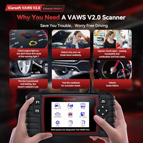iCarsoft VAWS V2.0 2026 Ver All System Diagnostic Tool for VW Audi Bentley Bugatti Seat Man LD Skoda Etc 9 Services Live Data Battery Test OBD2 Scanner Lifetime Free Update Check Engine Code Reader