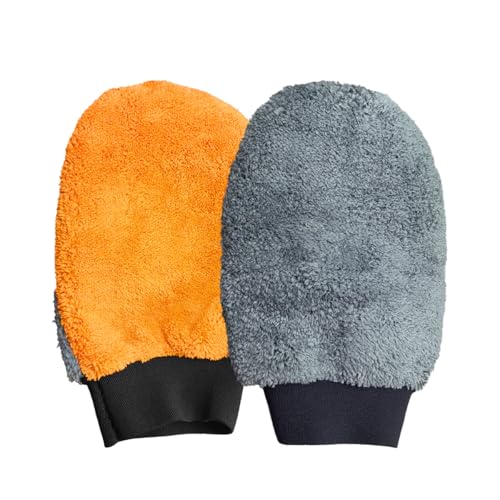 2PCS Coral Fleece Car Wash Mitts, No Scratch Microfiber Wash Mitt Car Cleaning Glove, Reusable Dusting Mitt with Elastic Wrist Cuff for Car Washing and Detailing (Palm Glove) - style: Palm Glove