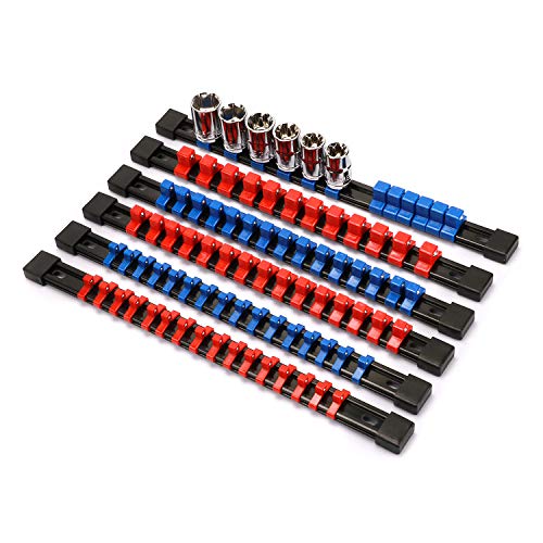 CASOMAN 6PC ABS Socket Organizer, 1/4-Inch, 3/8-Inch, 1/2-Inch, Premium Quality Socket Holders (6-Piece Set, Blue & Red) - size: 6PCS
