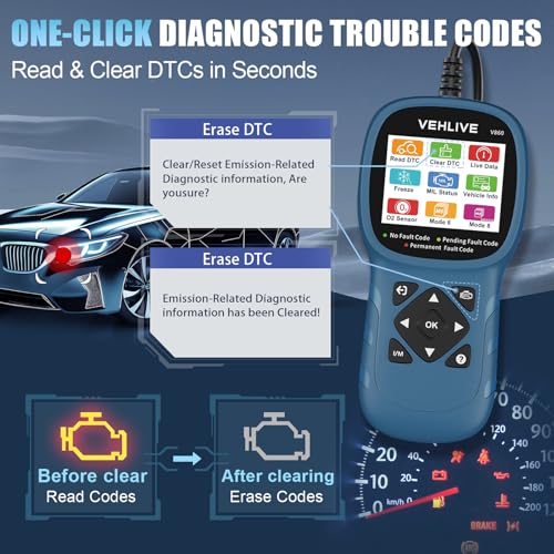 V860 Scanner for Car and Trucks,OBD2 Diagnostic Tools and Code Reader for Engine Check,Battery Test, O2 Sensor and EVAP Leak for Annual Check Readiness,Printable Export,Vehicle After 1996