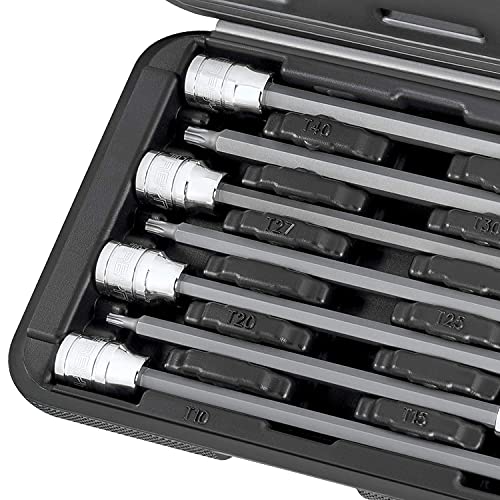 CARBYNE 7-Piece Torx Extra Long Bit Socket Set, T10 to T40, 3/8 in. Drive, S2 Steel Bits, CrV Sockets, Zinc Phosphate, 6.1 in. Length, Durable Case, Genuine Licensed Torx - style: Torx