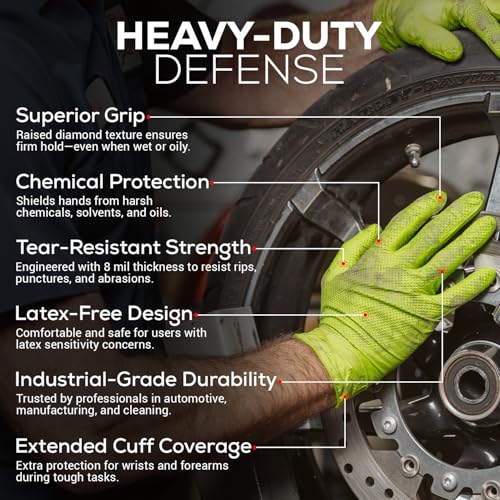 First Glove Heavy Duty Diamond Textured 8 Mil Thick Green Nitrile Gloves - Industrial Nitrile Gloves - Latex-Free - size: X-Large