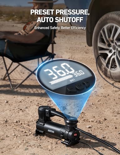 AstroAI T4 Truck Tire Inflator Portable Air Compressor, 120PSI Heavy Duty 12V Air Compressor with Digital Gauge & Auto Shut Off, Fast Inflation Air Pump for Trucks, Pickups, SUVs, RVs | Alligator Clips, LED Light - style: Digital Screen
