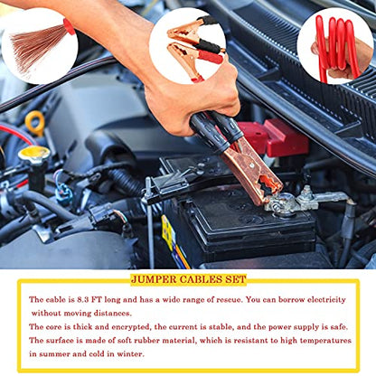 Emergency Roadside Kit with Jumper Cables Kit for Car, Safety Car Kits | Car Emergency Kit High Power Handheld Vacuum, Warning Triangle, Safety Hammer, Tow Rope, Gifts for New Drivers - color: White