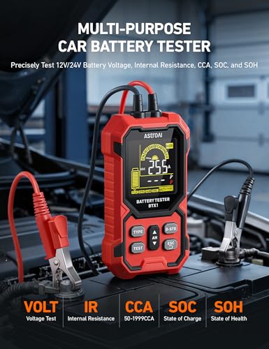 AstroAI Car Battery Tester 12V/24V — 100-2000 CCA, Alternator & Charging System Analyzer, Compatible with FLA/AGM/Gel/EFB, for Cars, Trucks, RVs & Marine Vehicles
