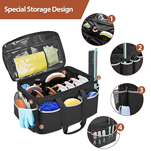 HODRANT Extra-Large Detailing Bag with Waterproof EVA Hard Bottom | Detail Supplies Organizer for Polisher, Bottles & Detailing Kit, Car Care Tools Tote with Lid & Shoulder Strap, Patent Design