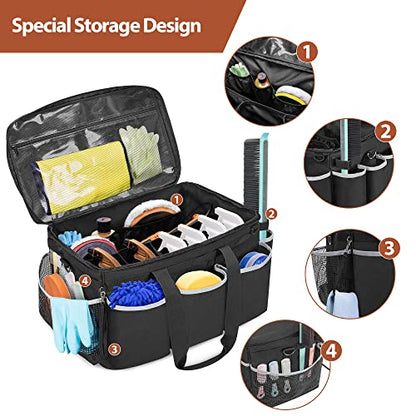 HODRANT Extra-Large Detailing Bag with Waterproof EVA Hard Bottom | Detail Supplies Organizer for Polisher, Bottles & Detailing Kit, Car Care Tools Tote with Lid & Shoulder Strap, Patent Design